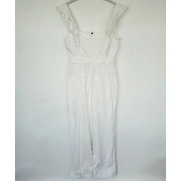 Free People Sun Valley Jumpsuit Womens Sz 2 White Sleeveless Cotton Denim Ruffle - Picture 8 of 16